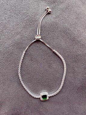 Silver Bracelet with Green and Clear Stones